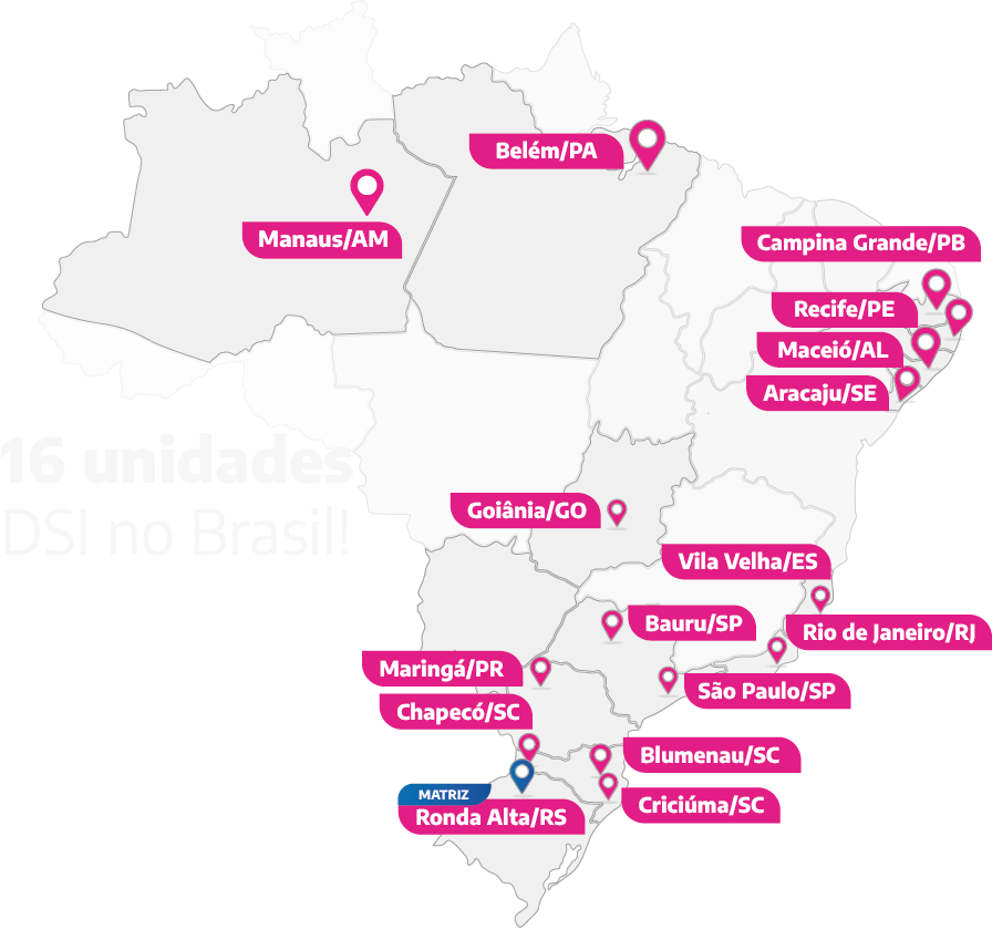 Mapa com as unidades DSI no Brasil